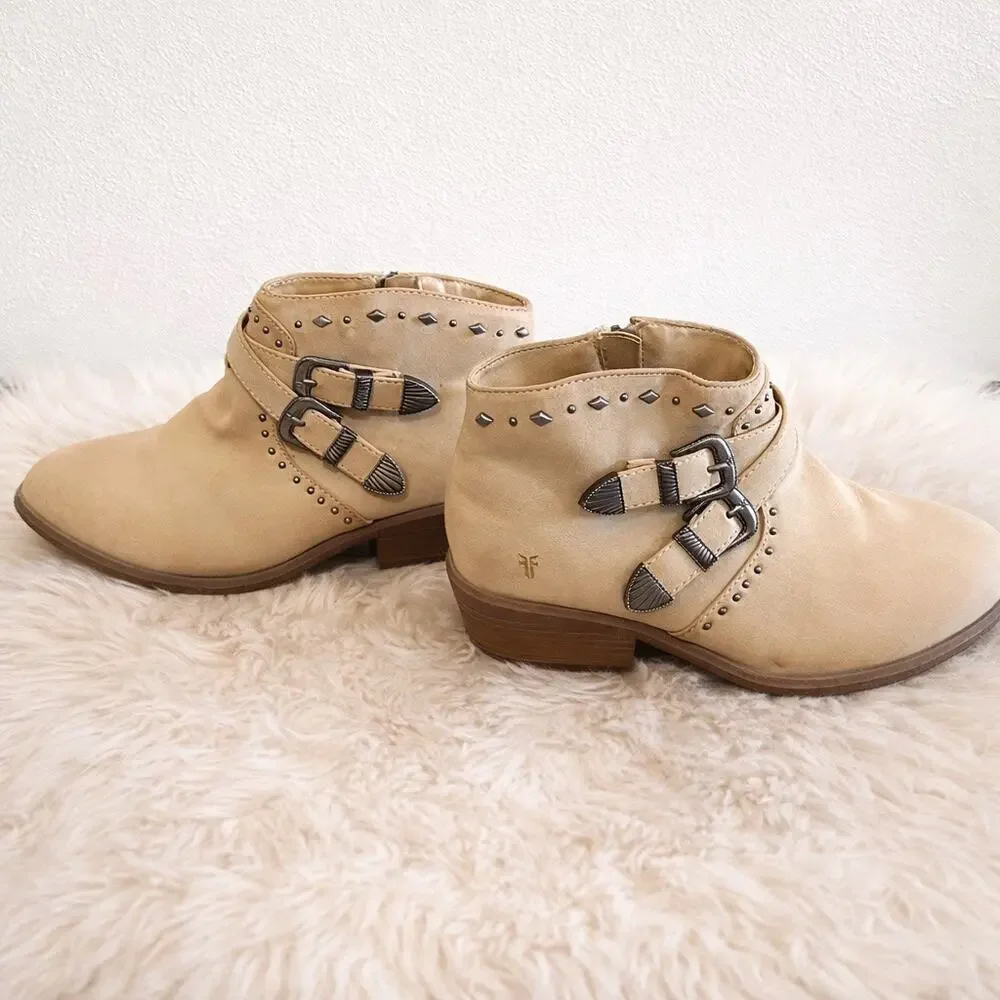 Frye Ellen Studs Ankle Boots Light Tan Leather Women’s 6.5 36 Boho Cowgirl Rodeo - Picture 3 of 8